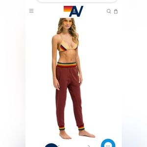 Aviator Nation  RAINBOW RIB POCKET SWEATPANTS - CLARET (Maroon wine red)